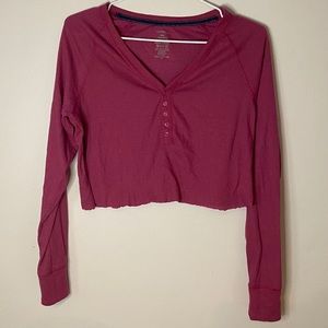 Pink distressed cut crop top